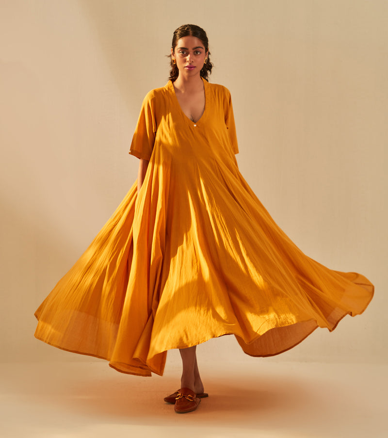 Gold Rush Dress cotton by Khara Kapas in mustard for women in Singapore
