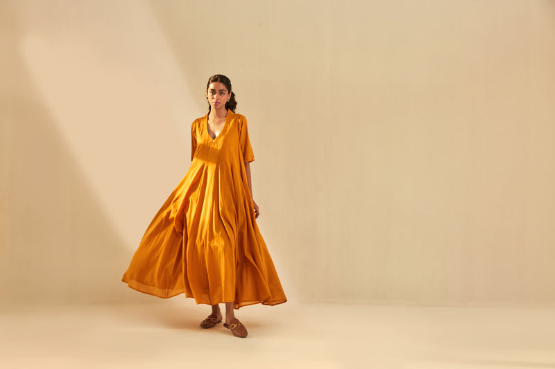 Gold Rush Dress cotton by Khara Kapas in mustard for women in Singapore