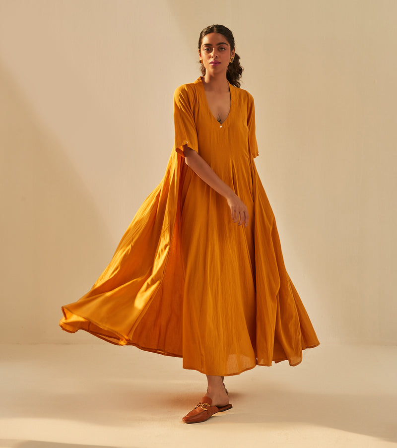 Gold Rush Dress cotton by Khara Kapas in mustard for women in Singapore