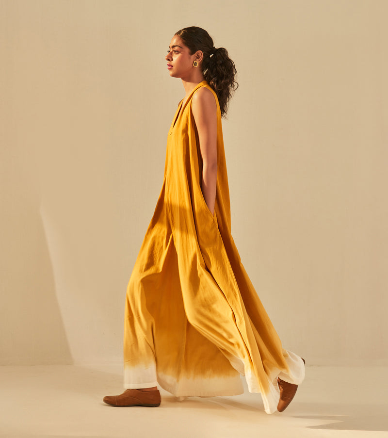 Golden sky Jumpsuit cotton by Khara Kapas in mustard for women in Singapore