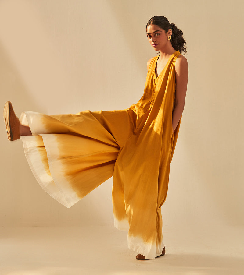 Golden sky Jumpsuit cotton by Khara Kapas in mustard for women in Singapore