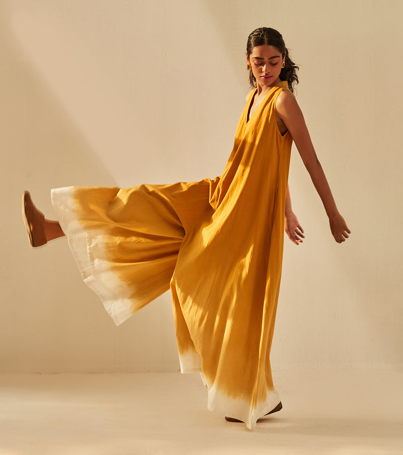 Golden sky Jumpsuit cotton by Khara Kapas in mustard for women in Singapore