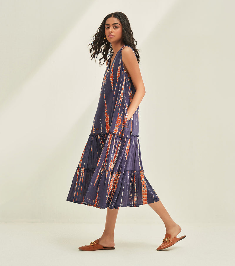 Violet Sky Dress cotton by Khara Kapas in blue for women in Singapore