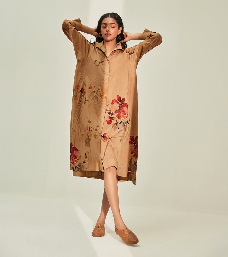 Into the woods Dress cotton by Khara Kapas in brown for women in Singapore