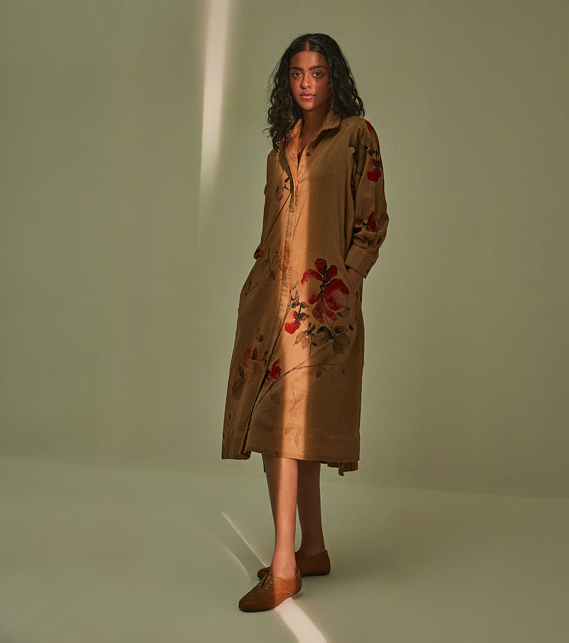 Into the woods Dress cotton by Khara Kapas in brown for women in Singapore