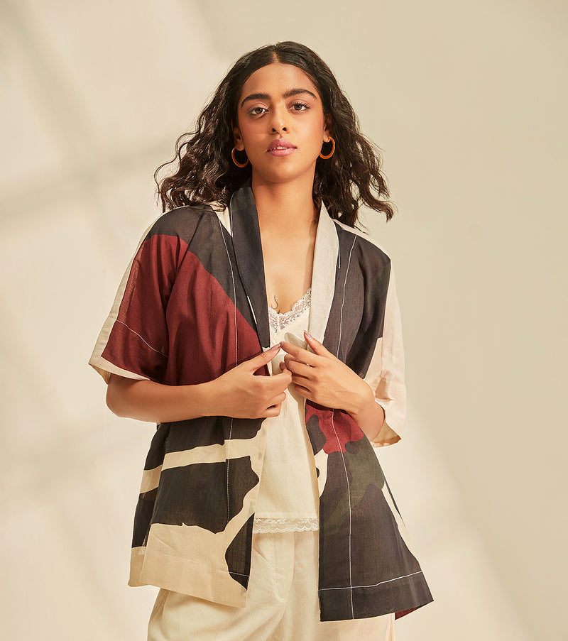 Aba cape Shrug cotton by Khara Kapas in black for women in Singapore