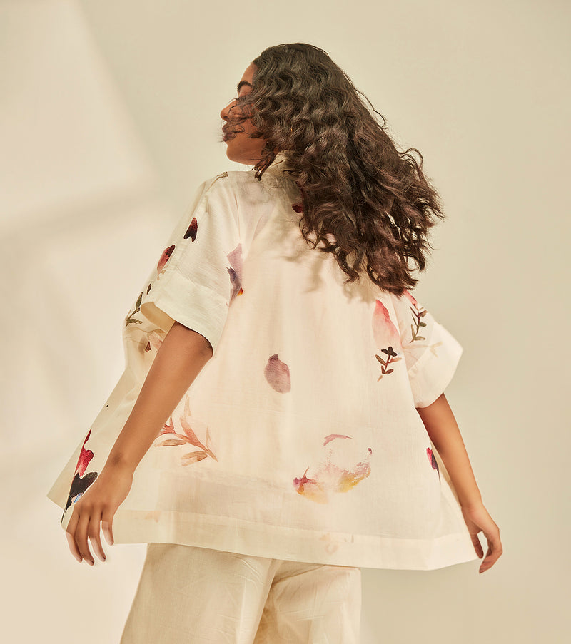 Blossom Cape Shrug cotton by Khara Kapas in white for women in Singapore