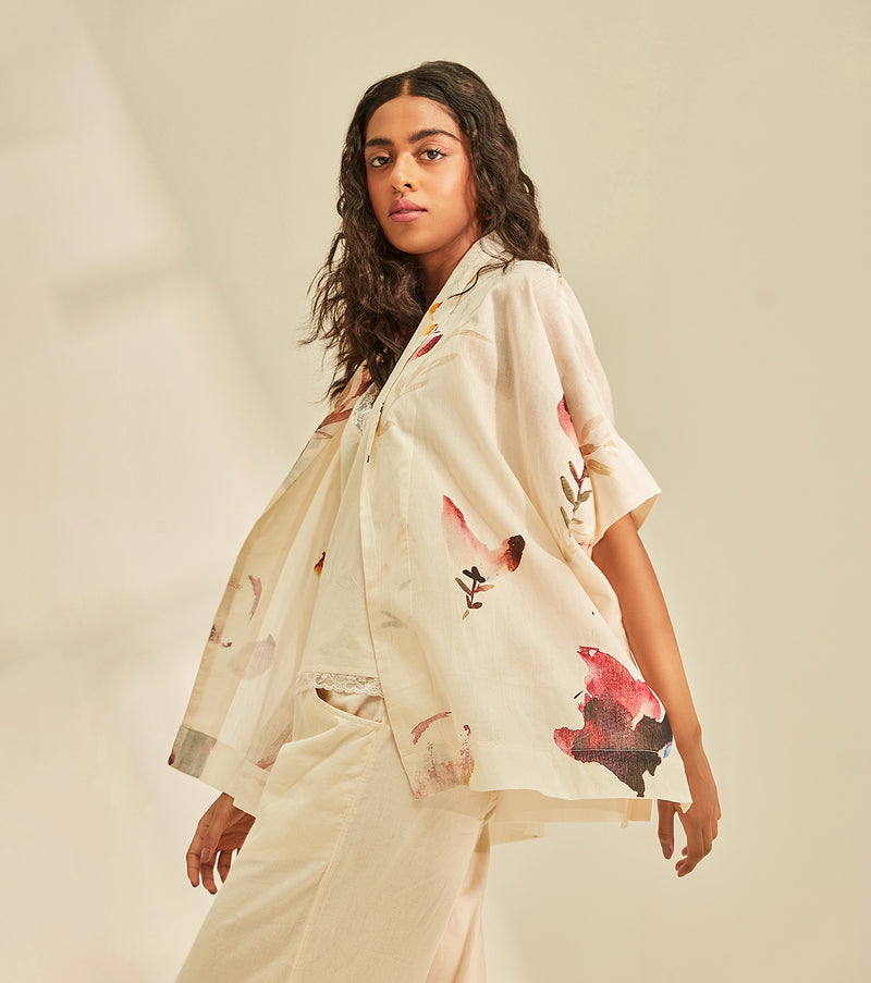 Blossom Cape Shrug cotton by Khara Kapas in white for women in Singapore