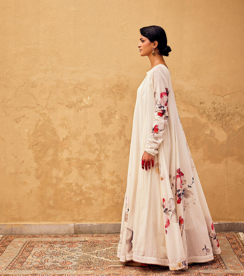 Gulbahar Anarkali Gown cotton dress by Khara Kapas in off white for women in Singapore