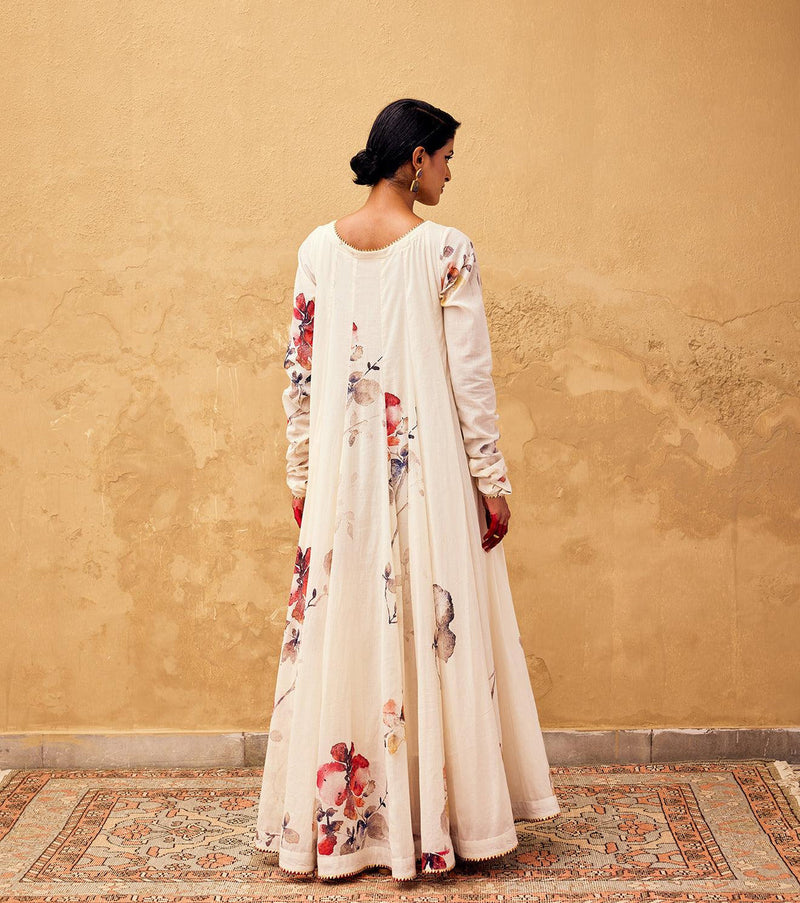 Gulbahar Anarkali Gown cotton dress by Khara Kapas in off white for women in Singapore