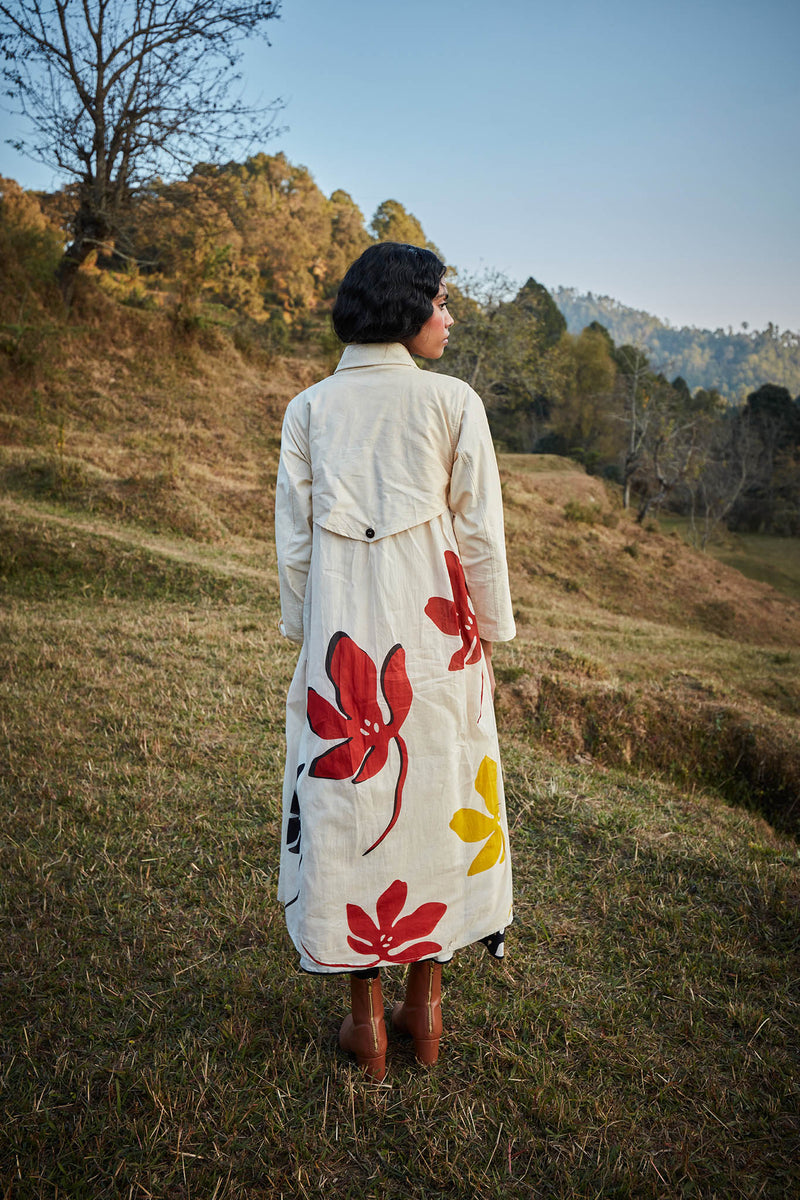 Icebound Trench coat cotton by Khara Kapas in white for women in Singapore