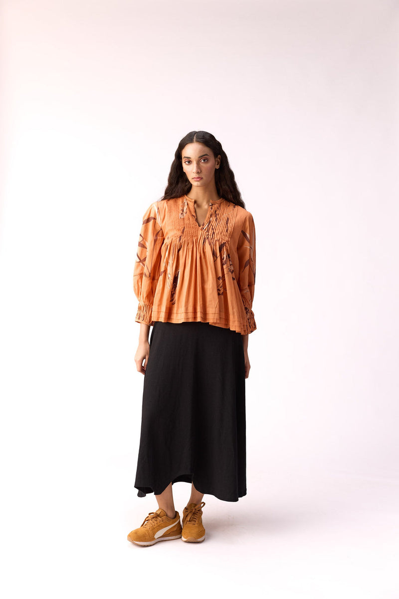Autumn Flame Top cotton top/shirt by Khara Kapas in orange for women in Singapore