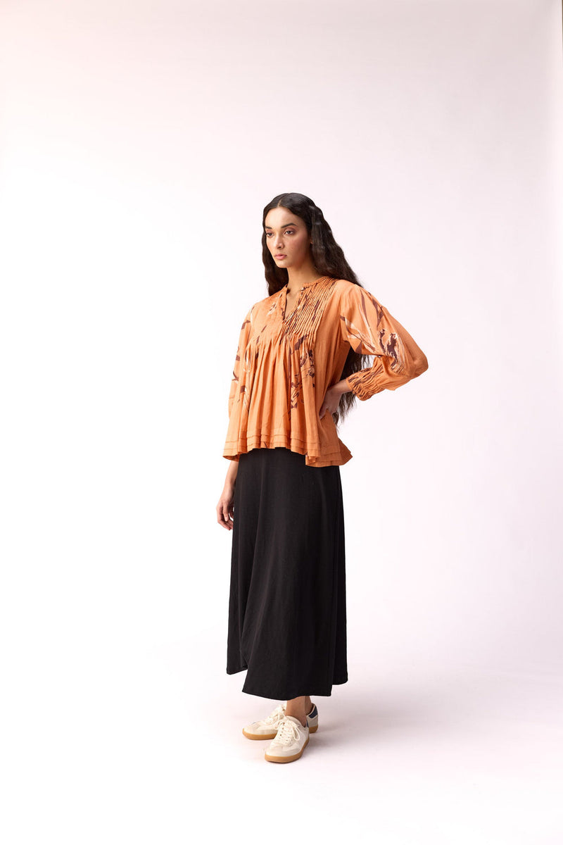Autumn Flame Top cotton top/shirt by Khara Kapas in orange for women in Singapore