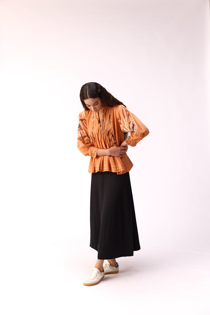 Autumn Flame Top cotton top/shirt by Khara Kapas in orange for women in Singapore