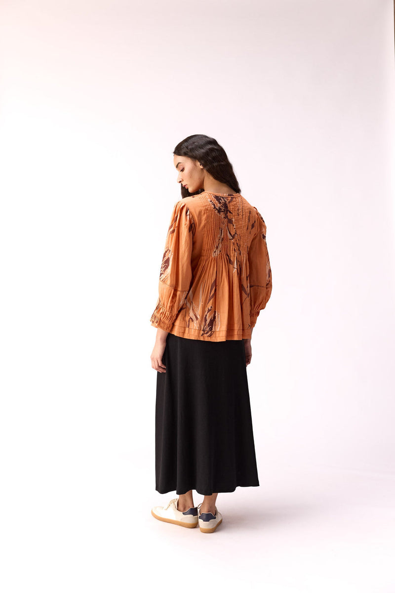 Autumn Flame Top cotton top/shirt by Khara Kapas in orange for women in Singapore