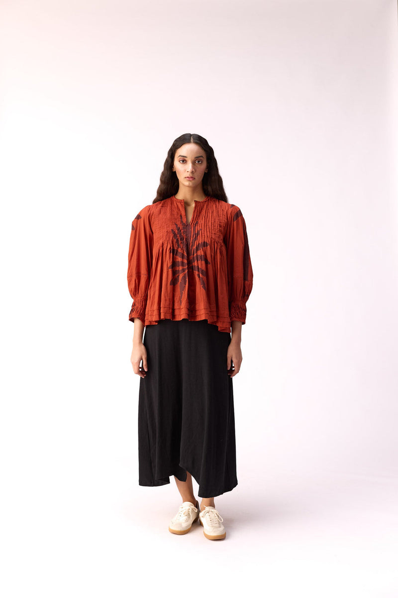 Scarlet Earth Top cotton top/shirt by Khara Kapas in maroon for women in Singapore