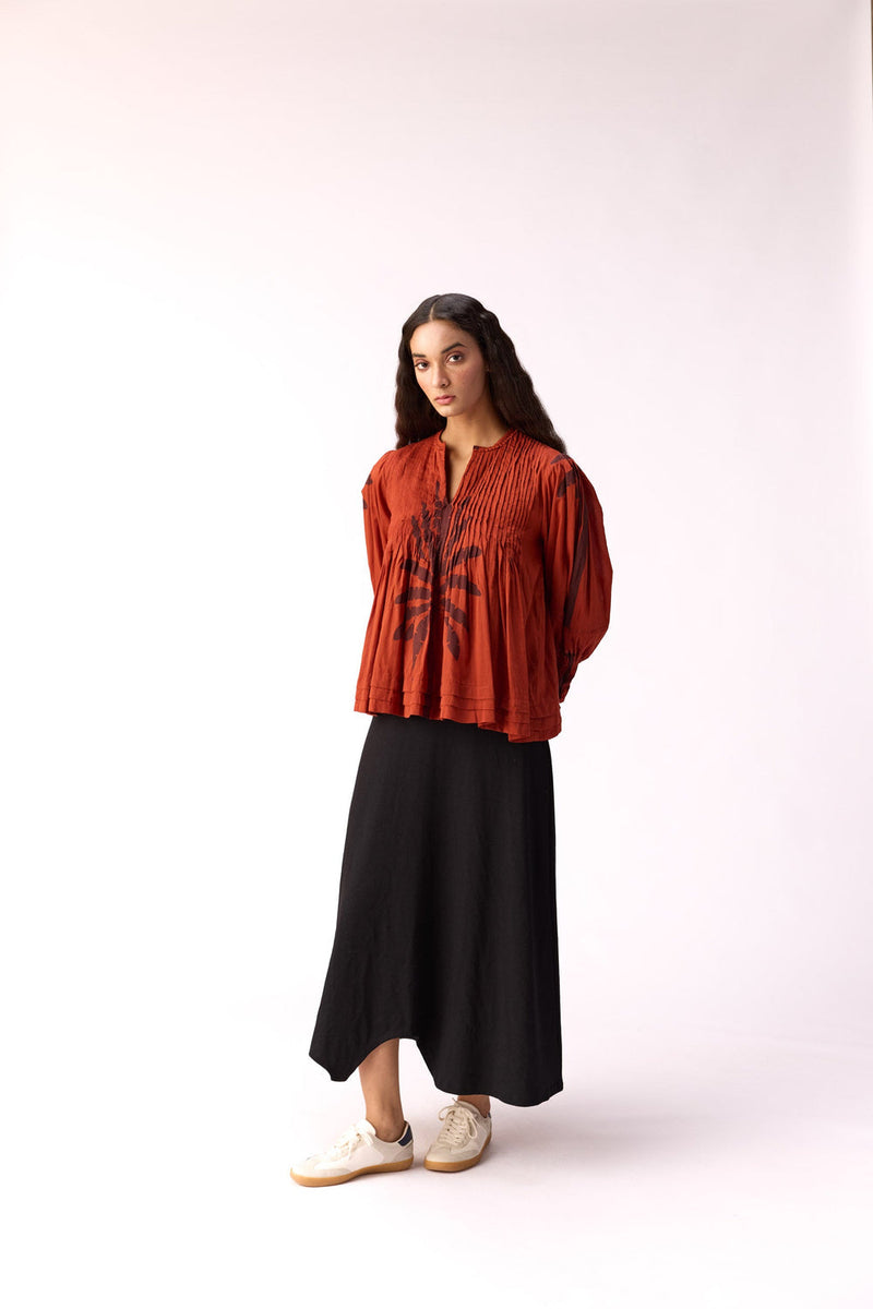 Scarlet Earth Top cotton top/shirt by Khara Kapas in maroon for women in Singapore