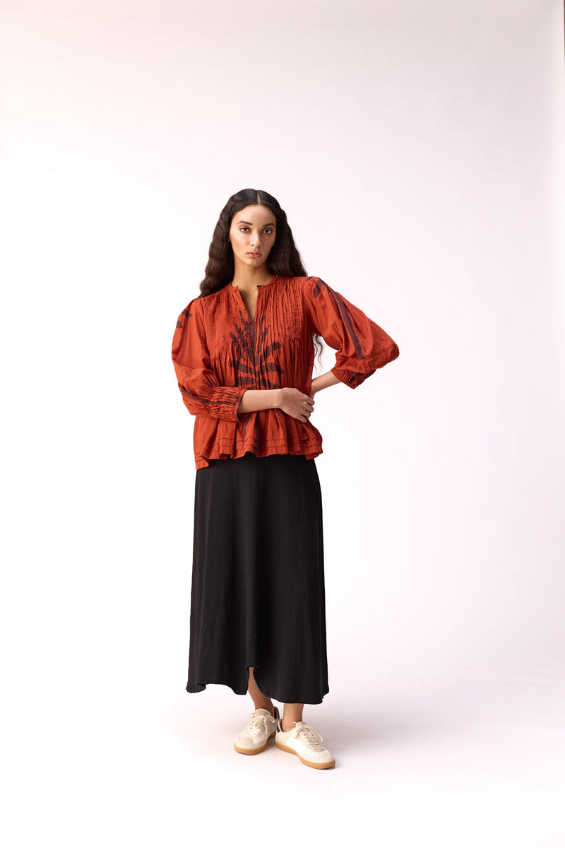 Scarlet Earth Top cotton top/shirt by Khara Kapas in maroon for women in Singapore