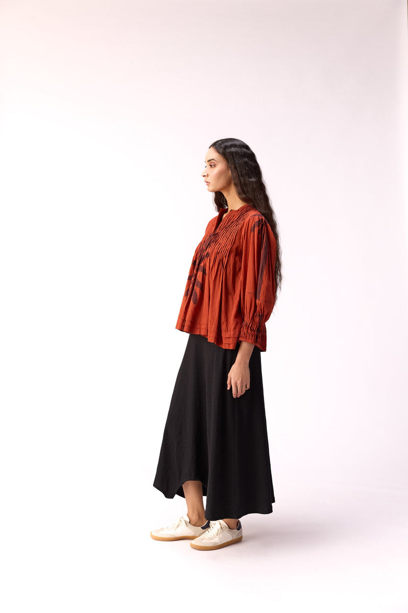 Scarlet Earth Top cotton top/shirt by Khara Kapas in maroon for women in Singapore