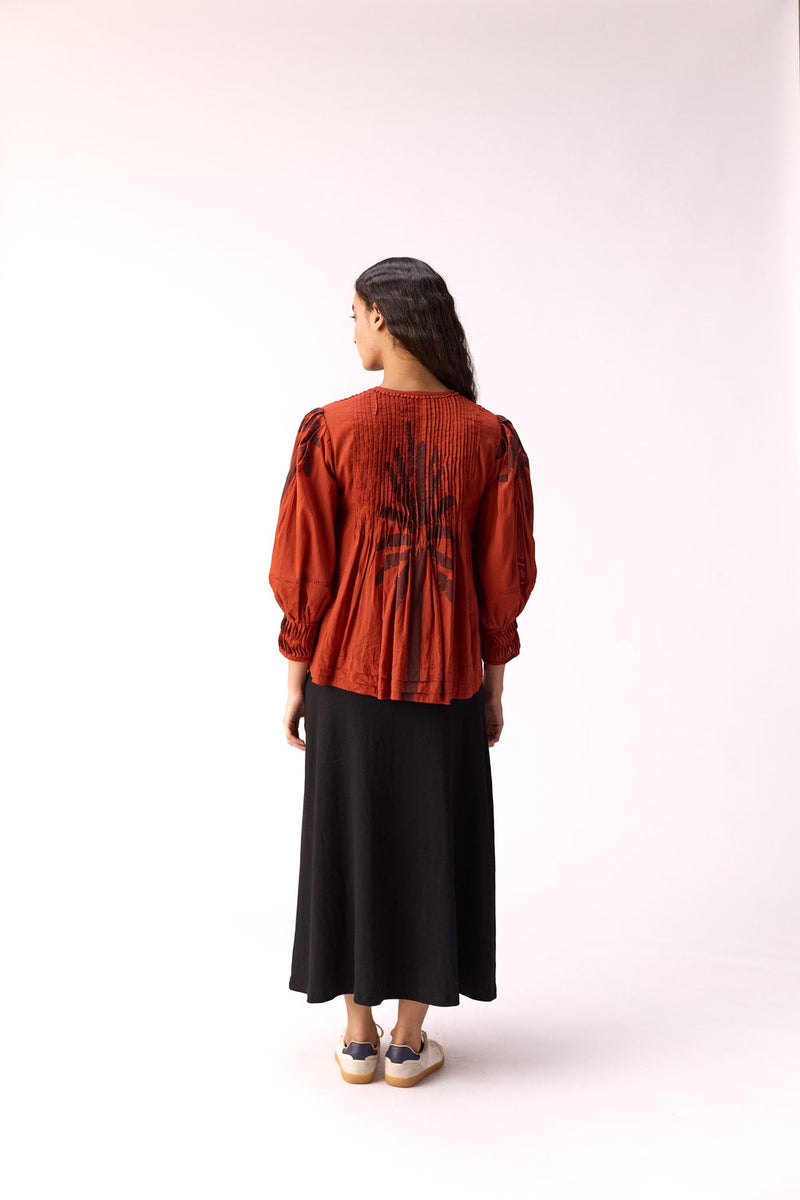 Scarlet Earth Top cotton top/shirt by Khara Kapas in maroon for women in Singapore