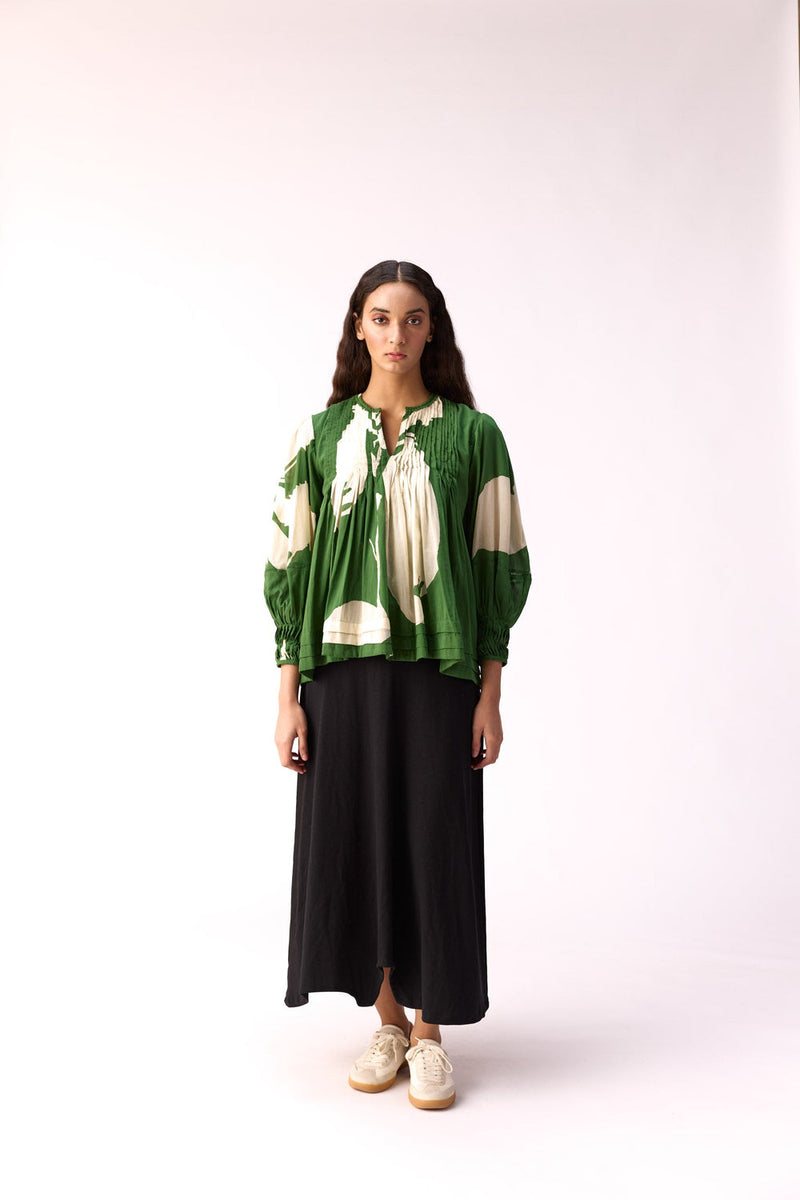 Lush Floral Top cotton top/shirt by Khara Kapas in green for women in Singapore