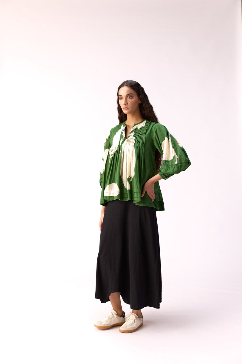 Lush Floral Top cotton top/shirt by Khara Kapas in green for women in Singapore