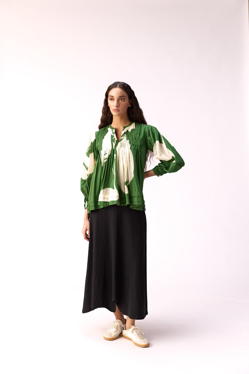Lush Floral Top cotton top/shirt by Khara Kapas in green for women in Singapore