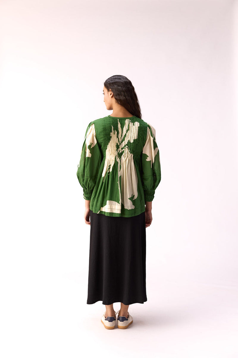 Lush Floral Top cotton top/shirt by Khara Kapas in green for women in Singapore