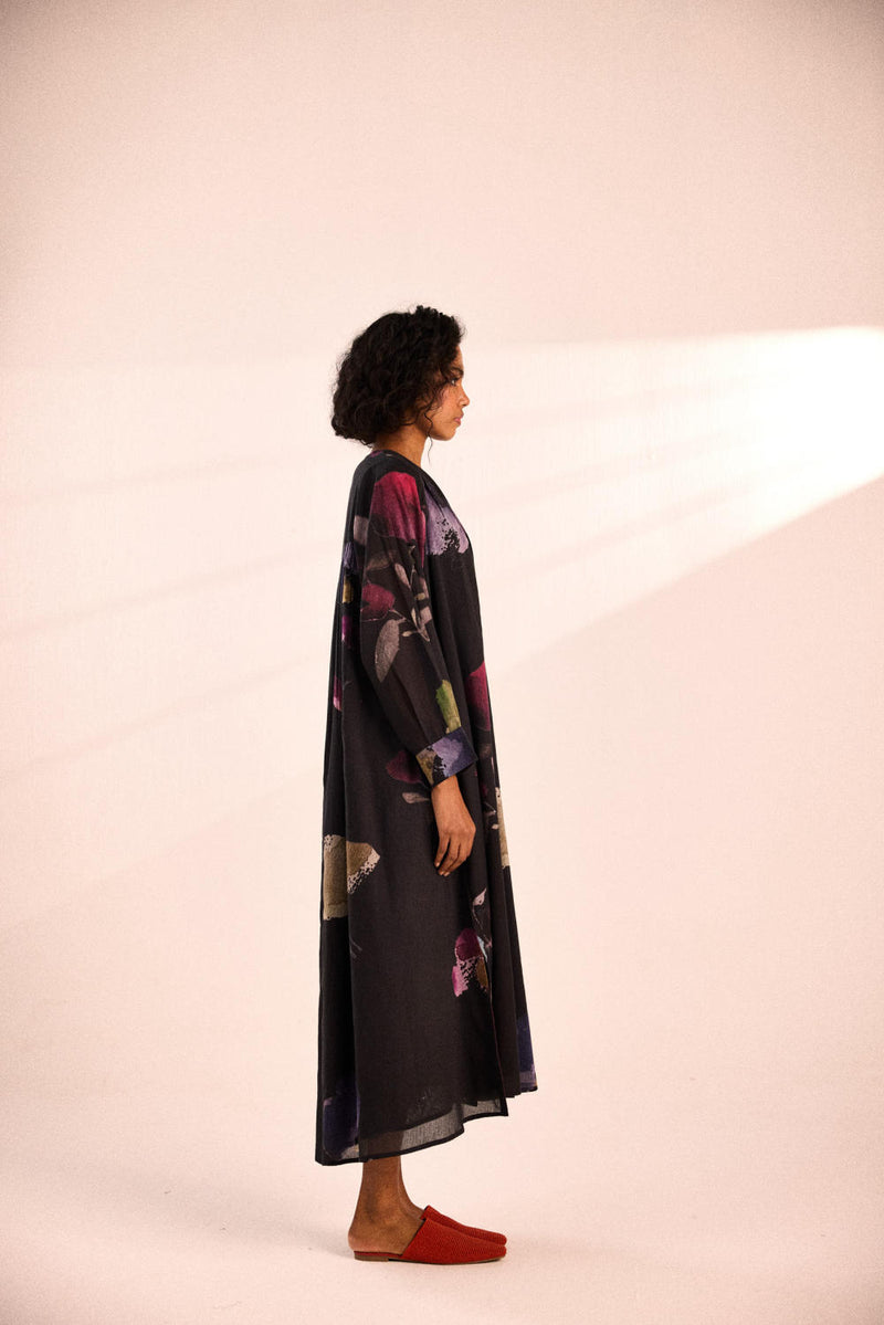 Dusky fleurs Dress by Khara Kapas in black for women in Singapore