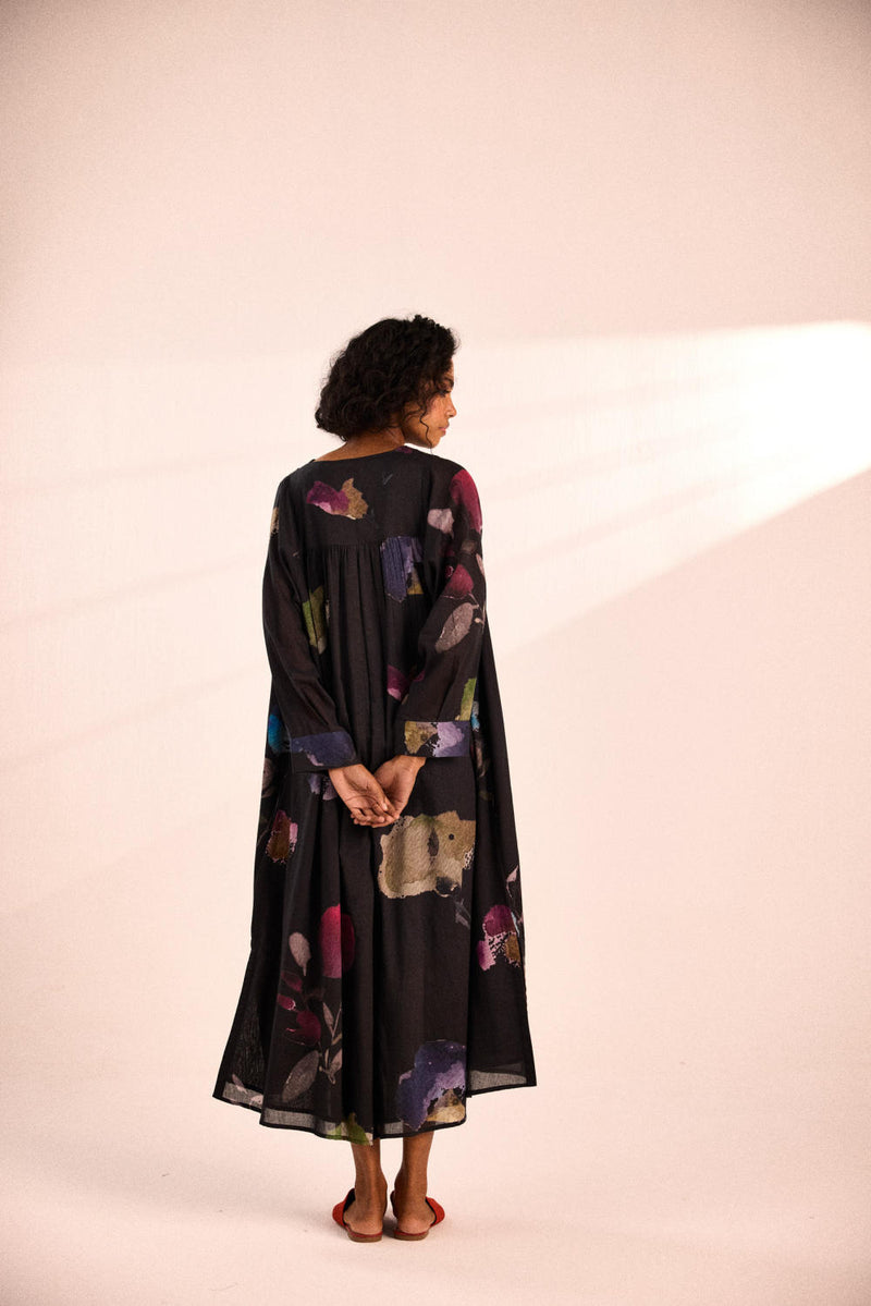 Dusky fleurs Dress by Khara Kapas in black for women in Singapore