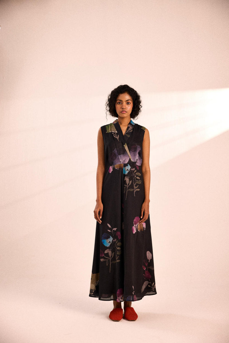 Noir garden Dress by Khara Kapas in black for women in Singapore