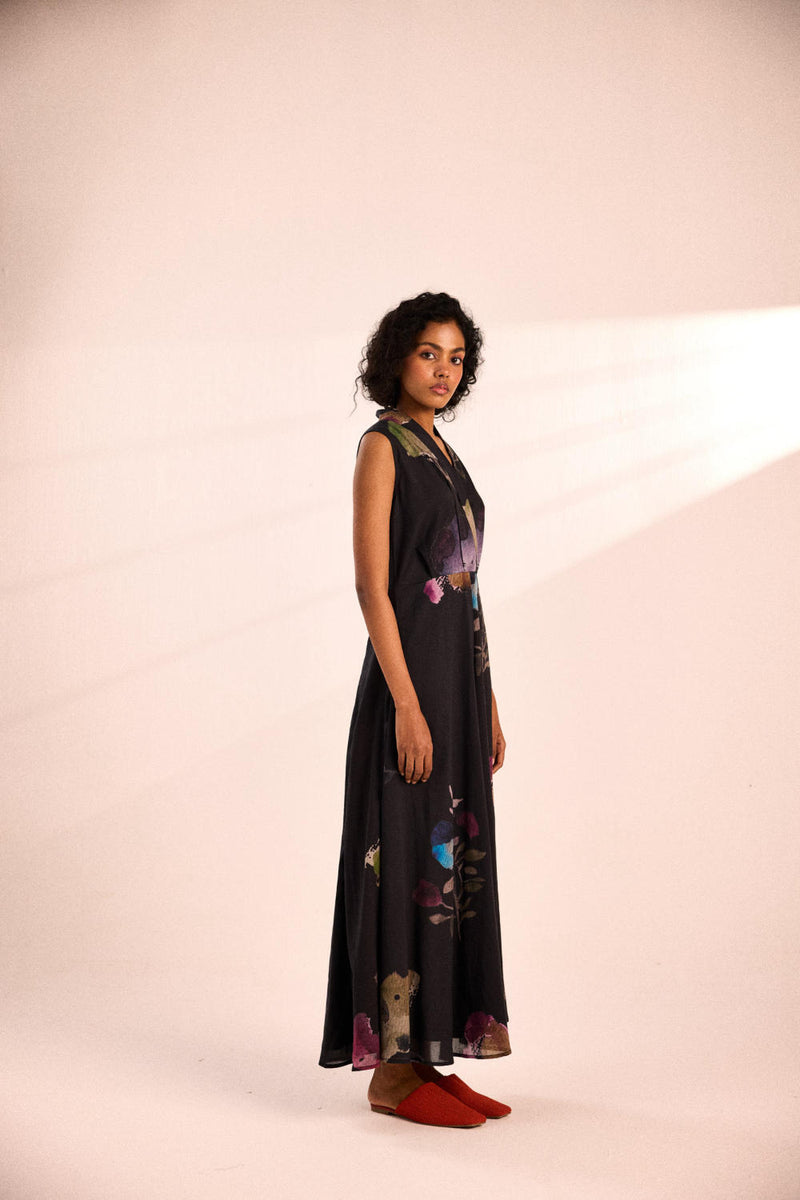 Noir garden Dress by Khara Kapas in black for women in Singapore