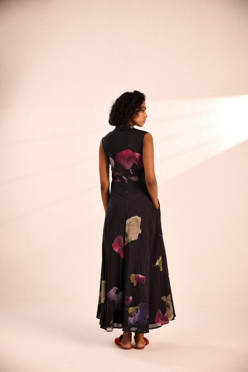 Noir garden Dress by Khara Kapas in black for women in Singapore