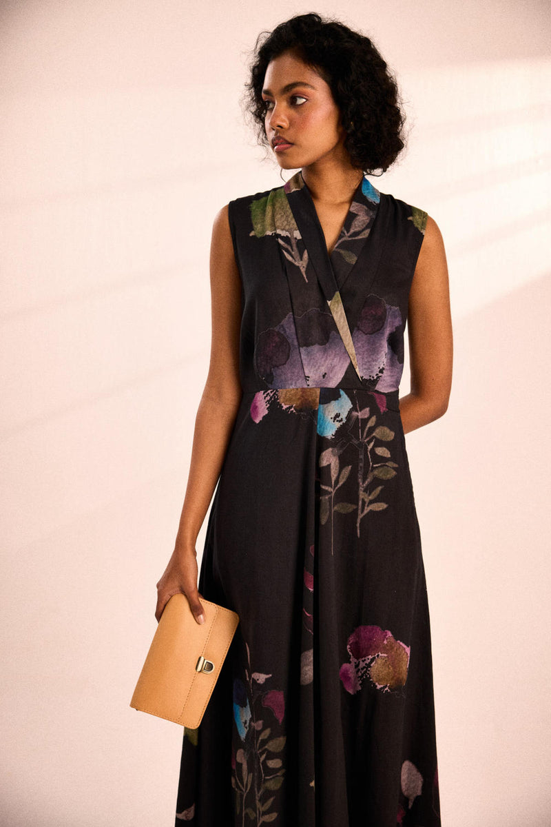 Noir garden Dress by Khara Kapas in black for women in Singapore