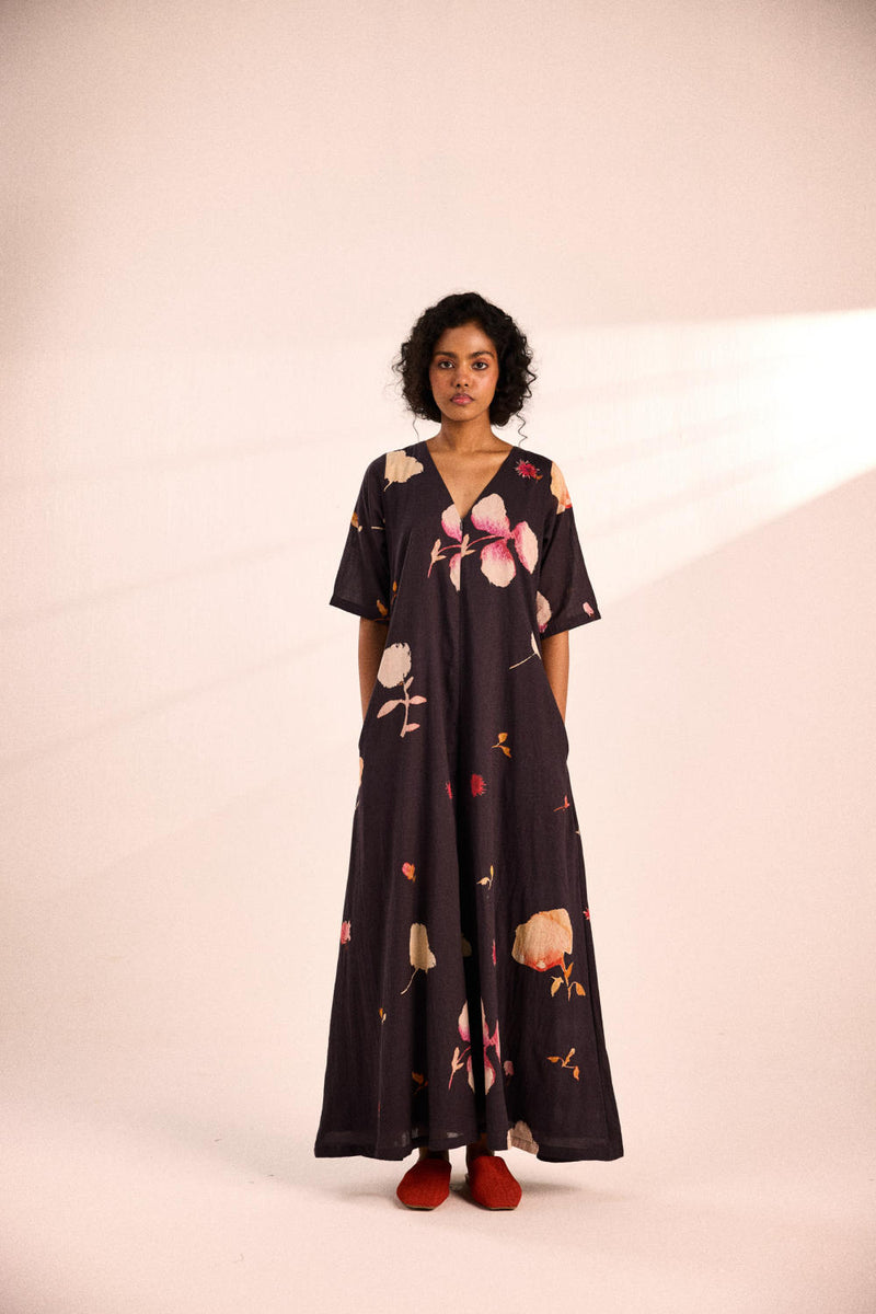 Charcoal gardens jumpsuit by Khara Kapas in charcoal for women in Singapore