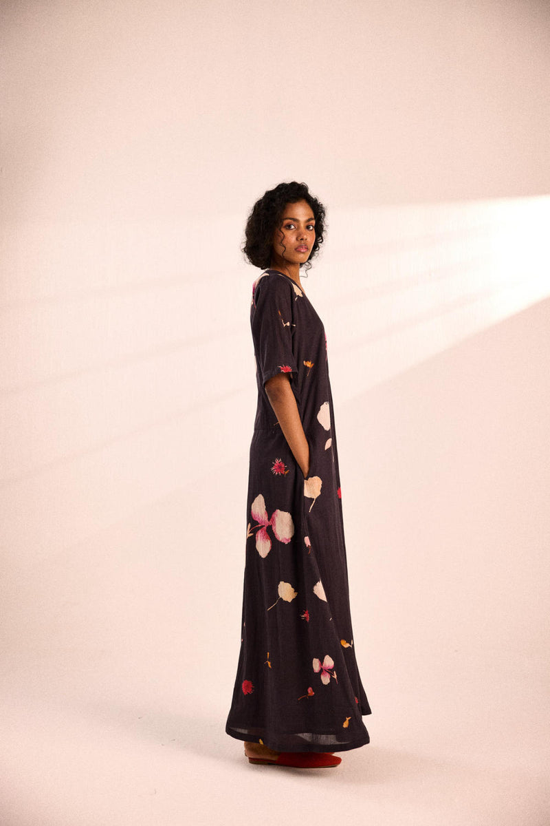 Charcoal gardens jumpsuit by Khara Kapas in charcoal for women in Singapore