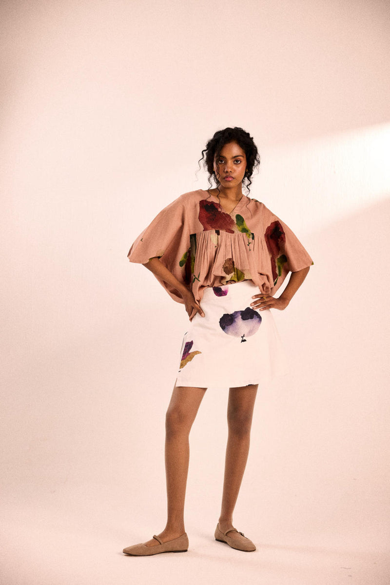 Amethyst blooms skort twill by Khara Kapas in white for women in Singapore