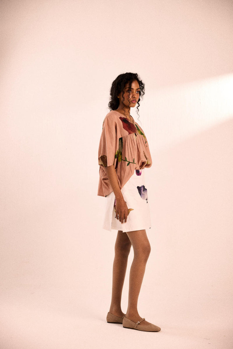 Amethyst blooms skort twill by Khara Kapas in white for women in Singapore