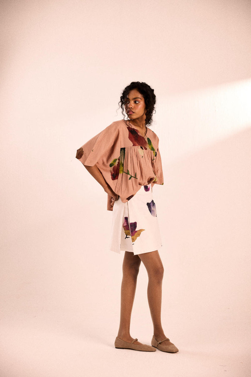 Amethyst blooms skort twill by Khara Kapas in white for women in Singapore