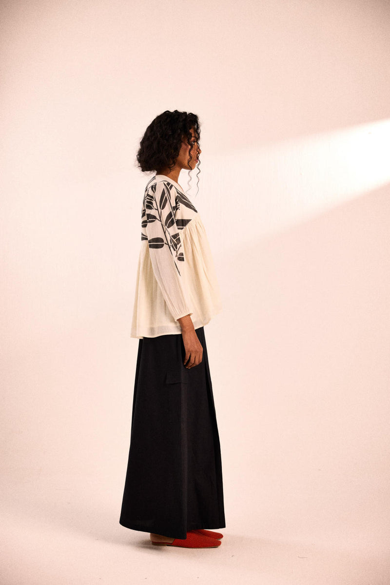 Black fern top by Khara Kapas in white for women in Singapore