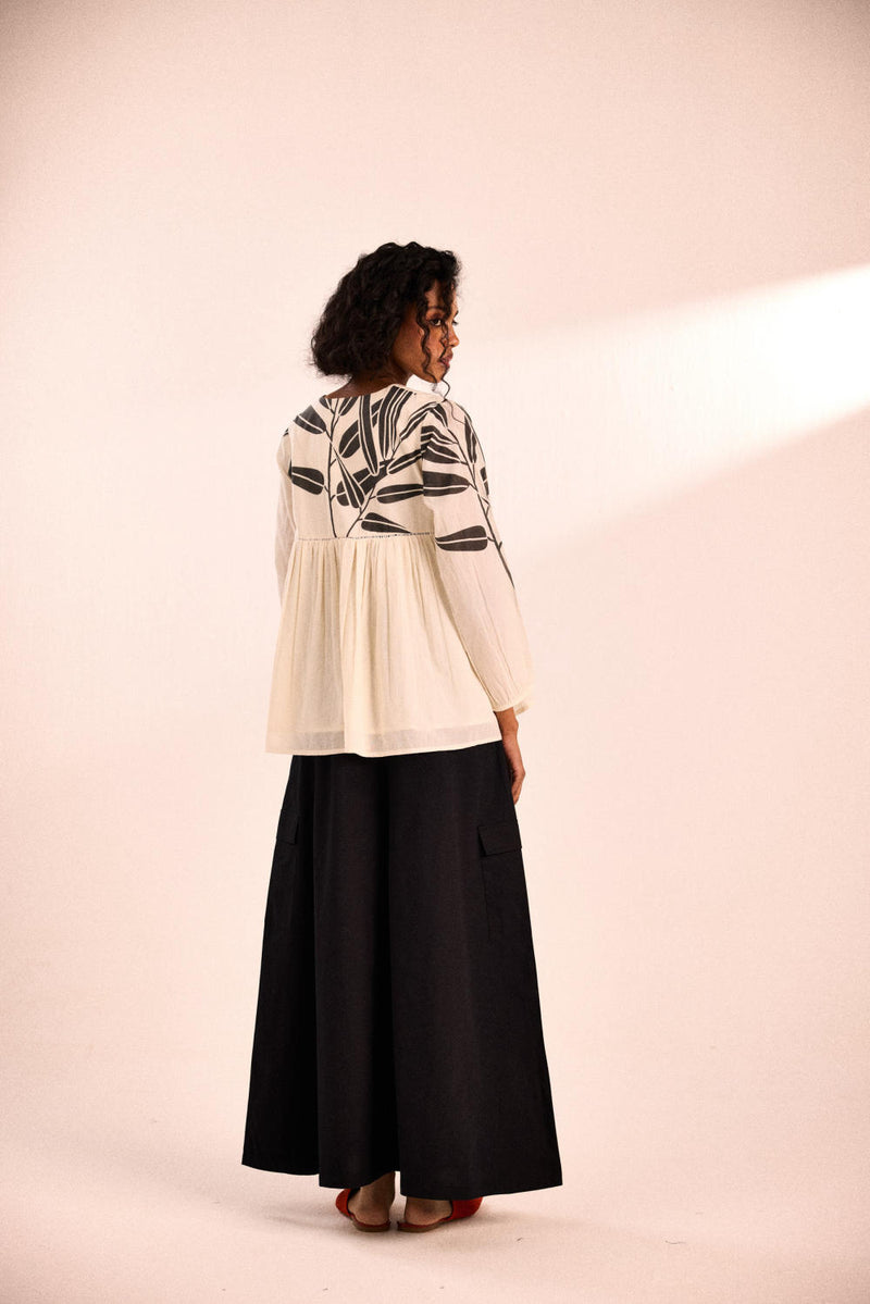Black fern top by Khara Kapas in white for women in Singapore
