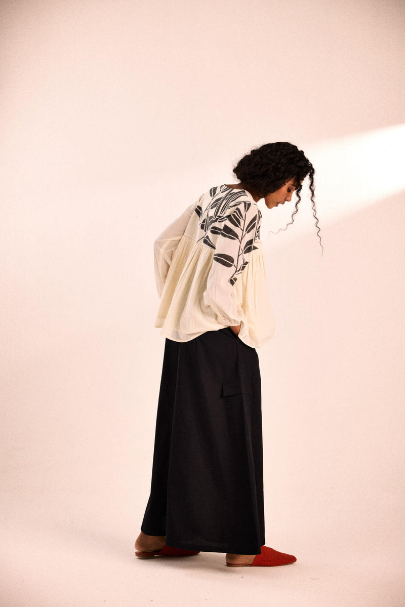 Black fern top by Khara Kapas in white for women in Singapore