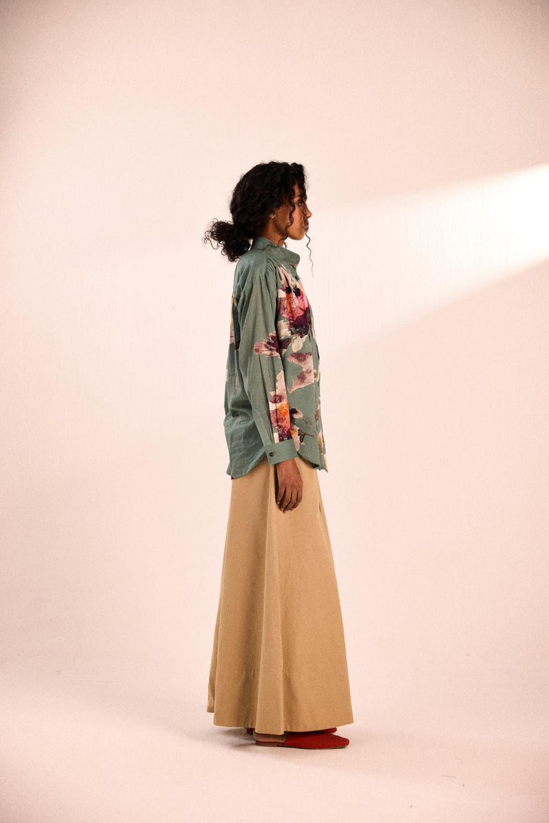 Aqua floral top by Khara Kapas in blue for women in Singapore