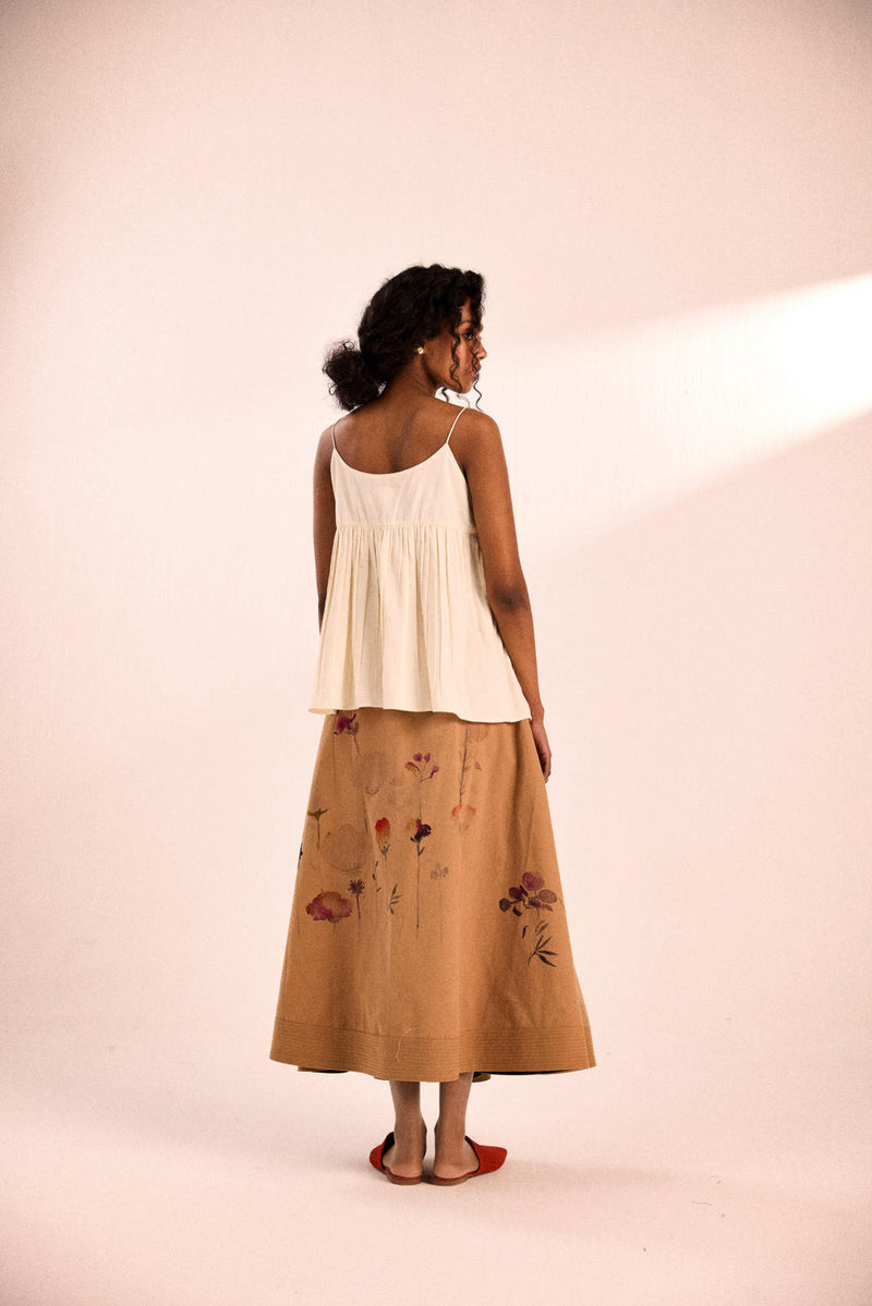 Floral mocha skirt twill by Khara Kapas in brown for women in Singapore