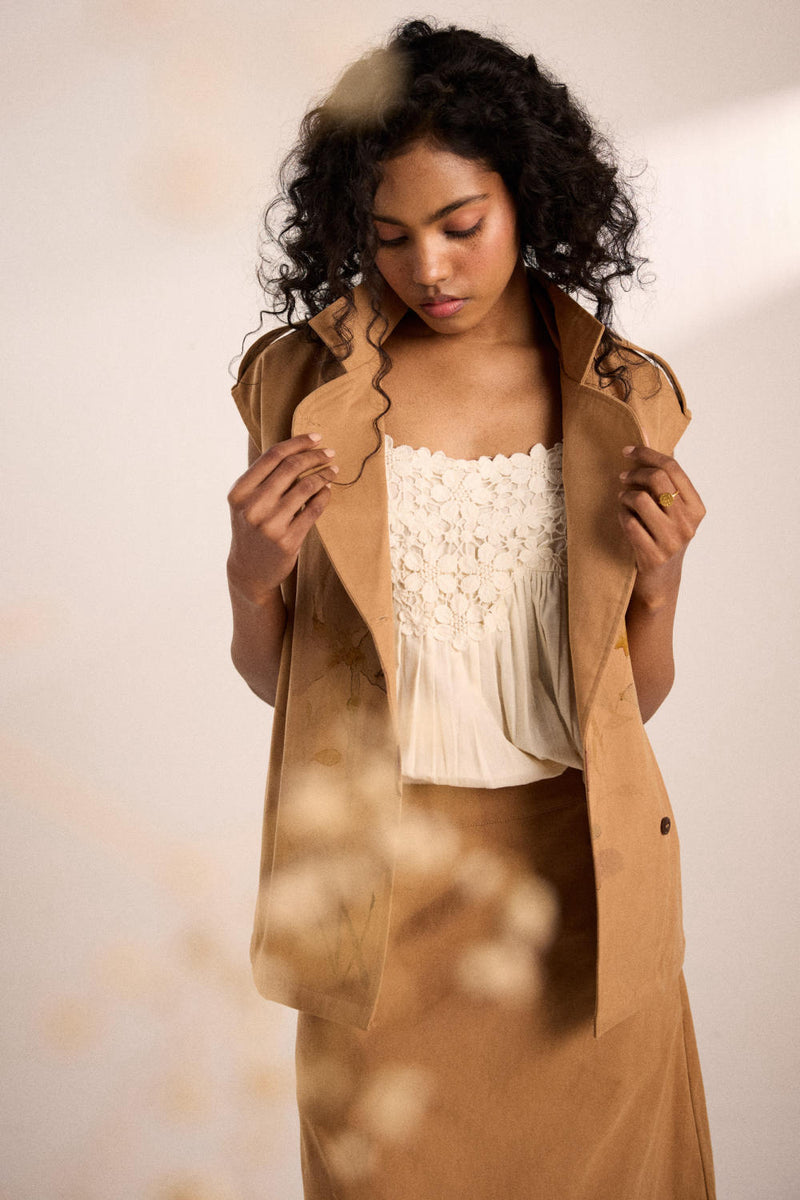 Prickled dreams co-ord set twill by Khara Kapas in brown for women in Singapore