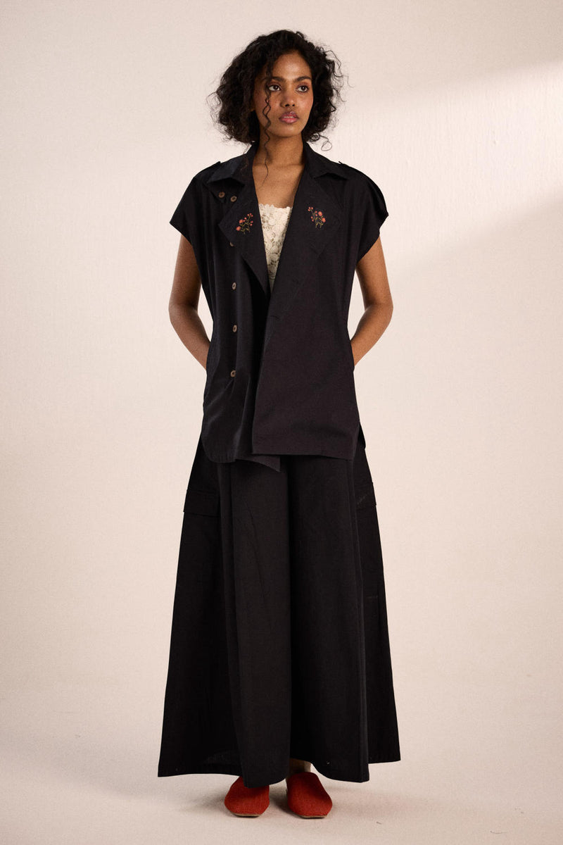 Evening co-ord set poplin by Khara Kapas in black for women in Singapore