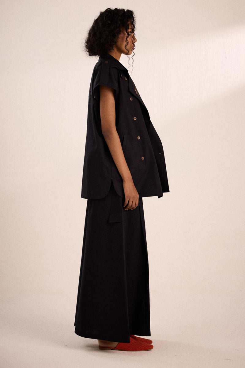 Evening co-ord set poplin by Khara Kapas in black for women in Singapore
