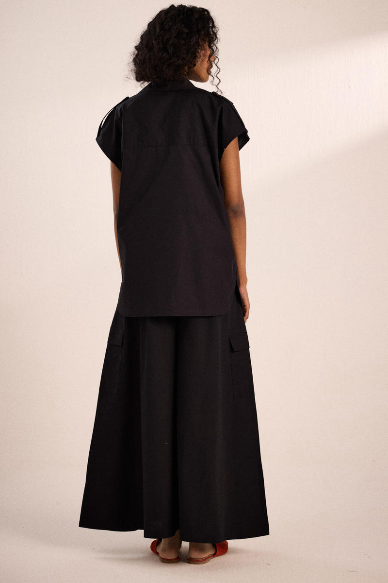 Evening co-ord set poplin by Khara Kapas in black for women in Singapore