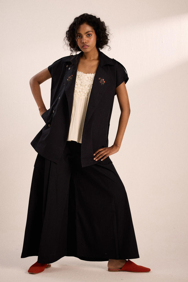 Evening co-ord set poplin by Khara Kapas in black for women in Singapore