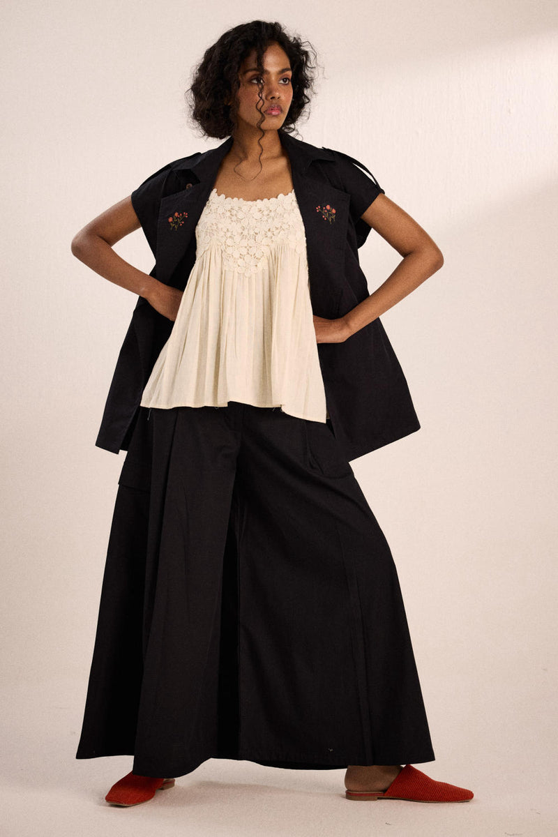 Evening co-ord set poplin by Khara Kapas in black for women in Singapore